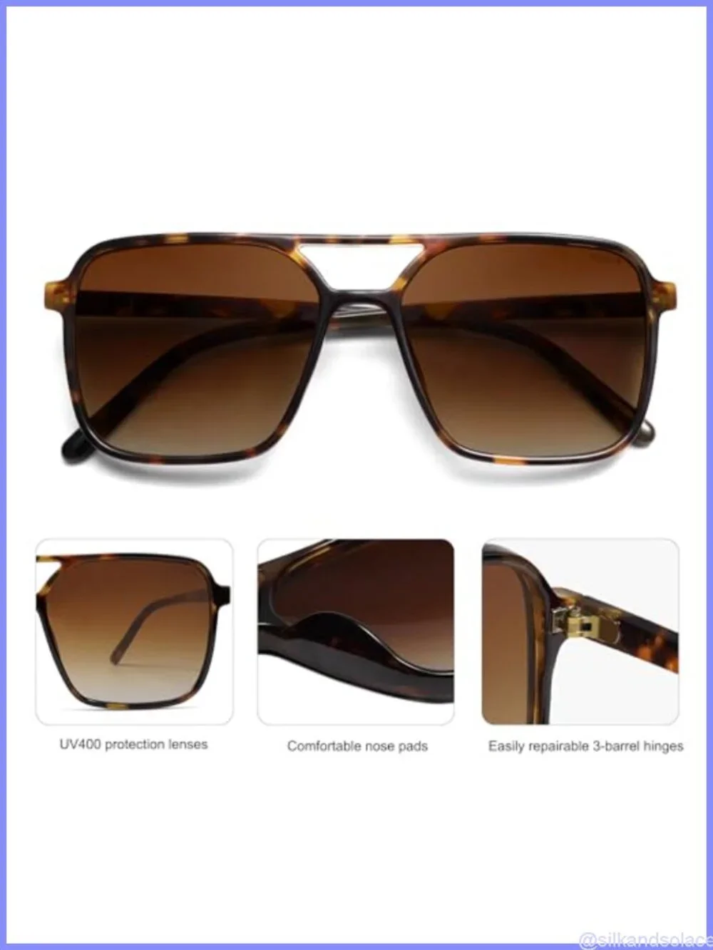 SOJOS Retro Aviator Square Sunglasses UV400 Full Frame Adult